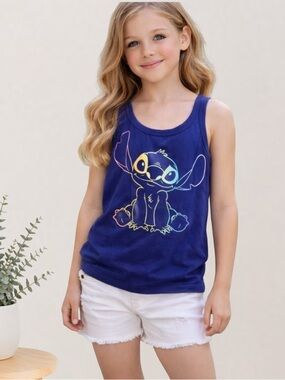 Disney Stitch Tank Top Girls Medium 8-10 Rainbow Pride Summer Tee